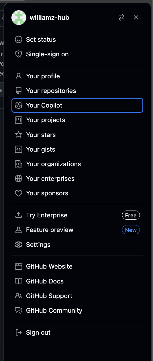 Your Copilot Menu