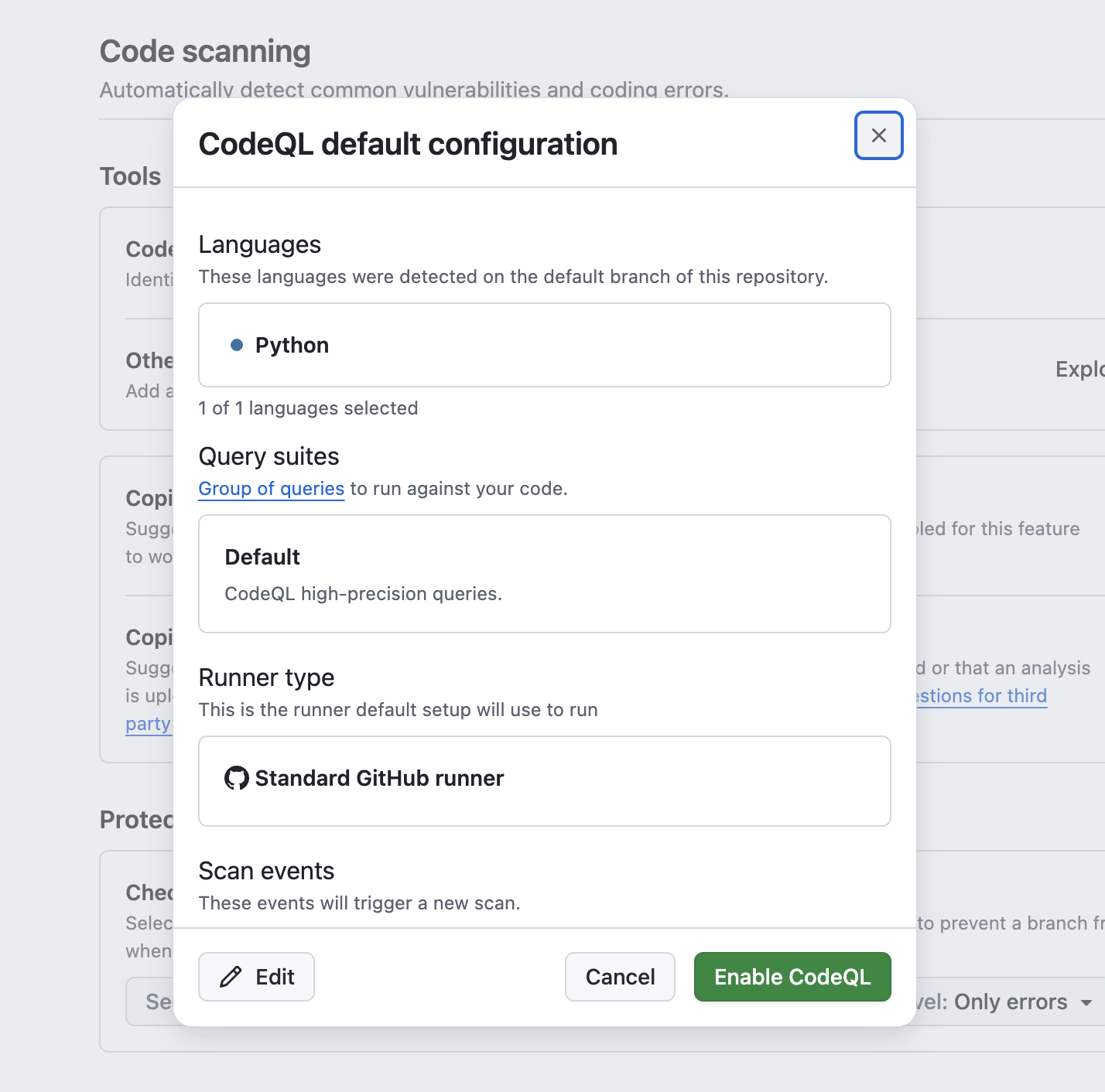 GHAS Default Configuration